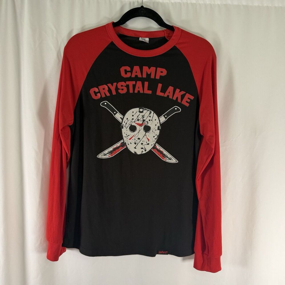Friday The 13th Camp Crystal Lake Shirt Women's Medium Red Black Jason Long Slv
